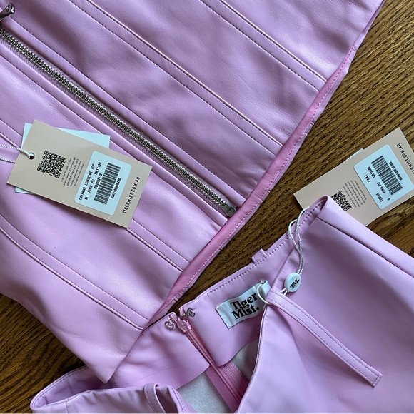 NWT Tiger Mist Pink Strapless faux leather corset top and pants - Picture 3 of 9